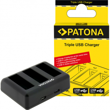 PATONA Triple Ladegerät für DJI Osmo Action 3/4/5  inkl. USB-C Kabel