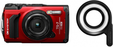 OM System Tough TG-7 rot + LG-1 LED Aufsatz