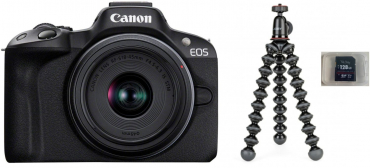 Canon EOS R50 + RF-S 18-45mm f4.5-6.3 + Joby 1K Kit + 128GB SDXC