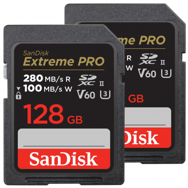 SanDisk SDXC Extreme Pro 128GB 280MB/s V60 UHS II 2-pack
