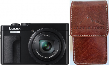 Panasonic Lumix DC-TZ99 schwarz + Alpenleder Etui Kompakt brandy