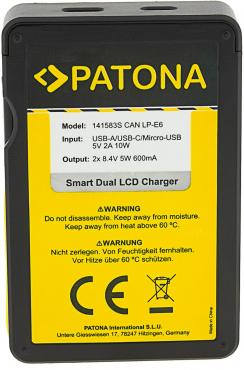 PATONA Smart Dual LCD USB charger for Canon LP-E6