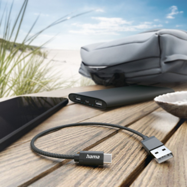 Hama 201600 Câble de charge USB-A vers USB-C nylon 0,2m noir